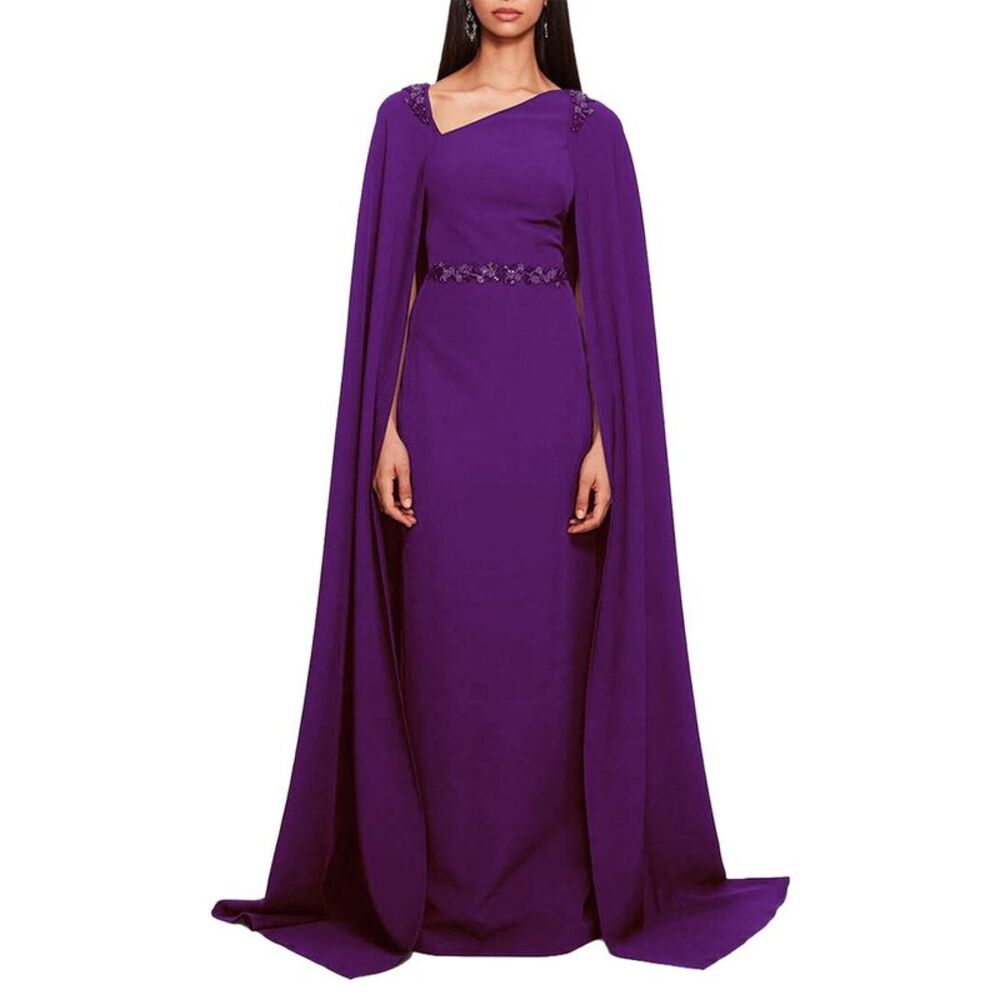 Marchesa Notte Womens Asymmetrical Crepe Kaftan Gown, Purple